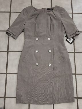 NWT Ellen Tracy Taupe Midi Sheath Dress with Double-Breasted Buttons. 6